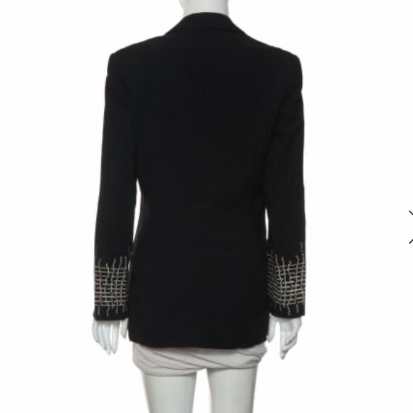ESCADA by Margaretha Ley Deep Navy/Black Wool Blazer Embroidered Sleeves Sz: 38 - Picture 4 of 12